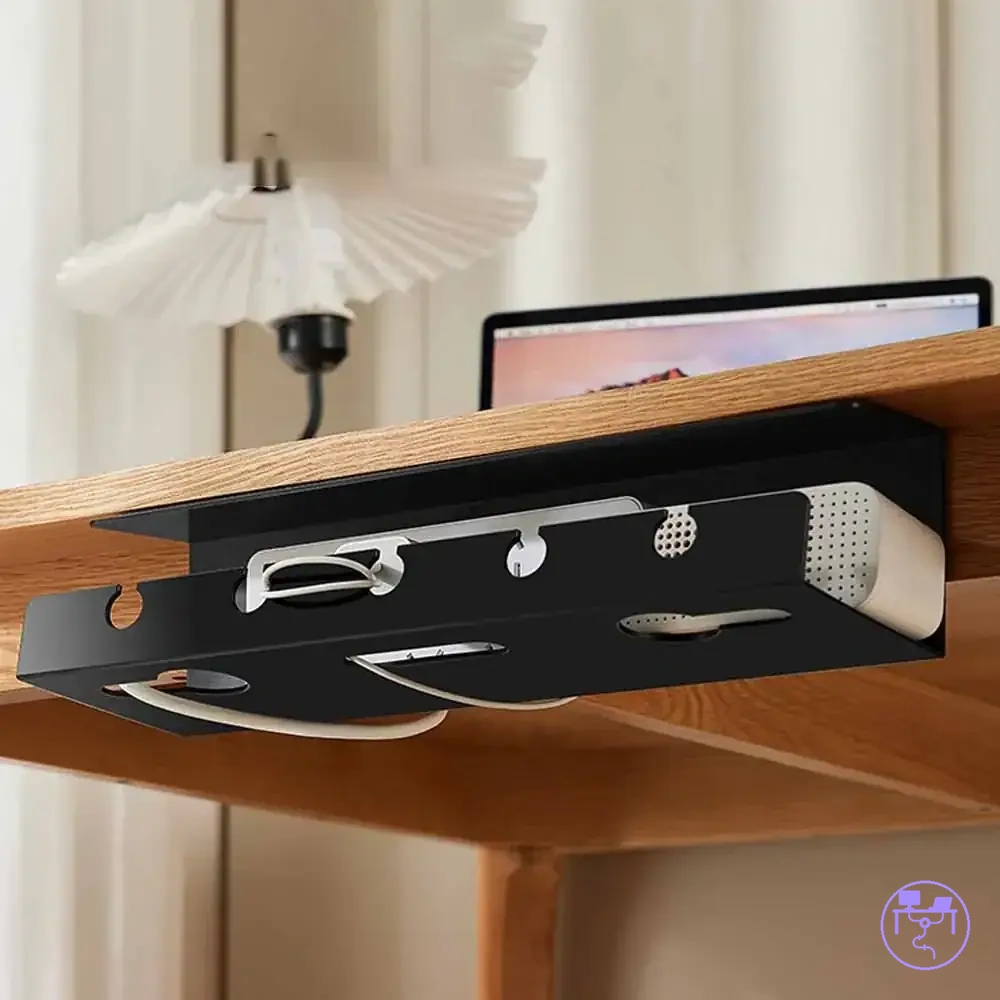 Clamp under desk cable tray with cord holder for wire management